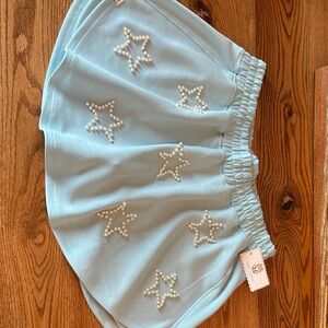 Simply Southern Sky Blue Elastic Skirt with Detailed Pearl Stars Embellishment